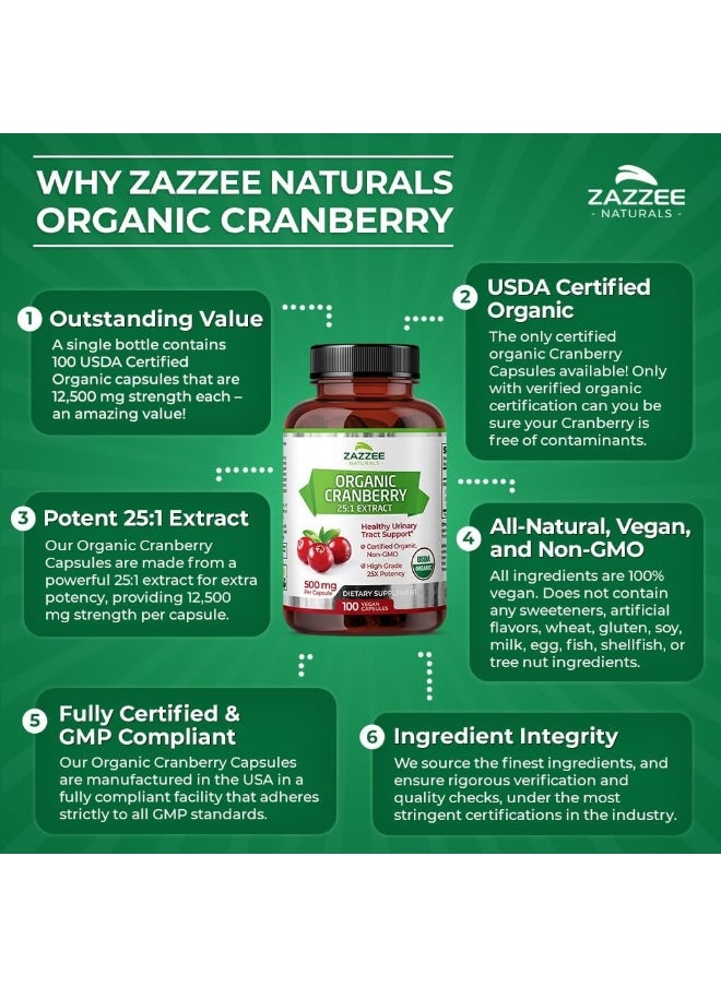 Usda Organic Cranberry 25:1 Extract, 12,500 Mg Strength, 100 Vegan Capsules