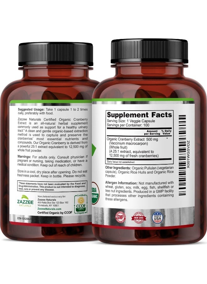 Usda Organic Cranberry 25:1 Extract, 12,500 Mg Strength, 100 Vegan Capsules
