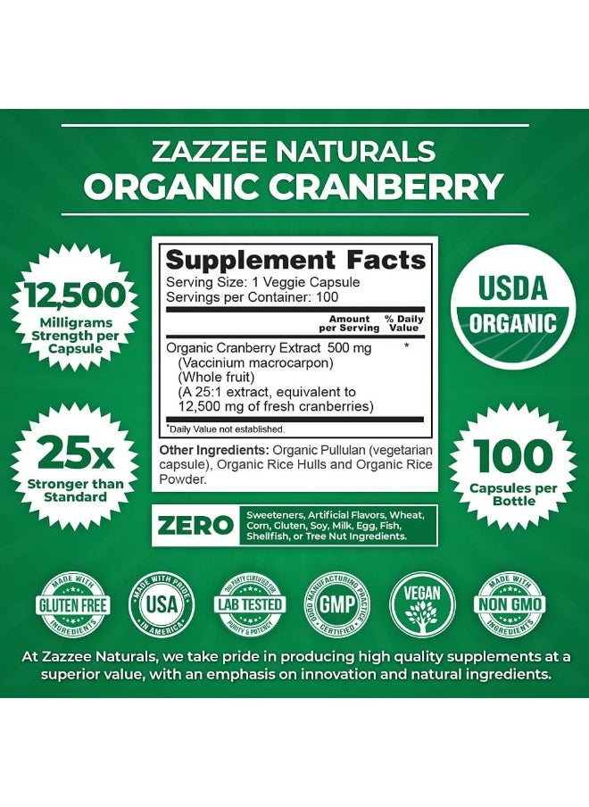 Usda Organic Cranberry 25:1 Extract, 12,500 Mg Strength, 100 Vegan Capsules