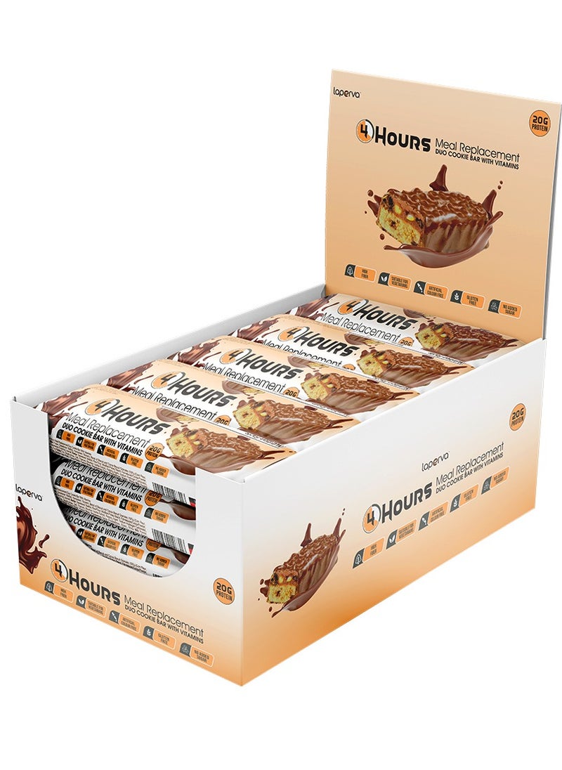 Laperva 4 Hours Meal Replacement Duo Cookie Bar, Rich in Fiber, contains 20 grams Protein, contains a mixture of vitamins,  Box of 18 Bars