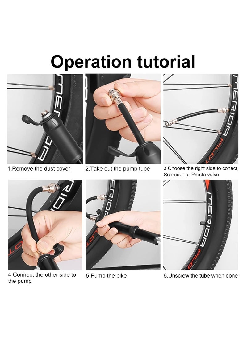 Bike Pump with Presta u0026 Schrader Valves, 100 PSI / 80 PSI Bicycle Pump for Electric Bike Tire Mini Pump, Handheld Portable Bike Pump, Universal Small High Pressure Ball Needle Accessories