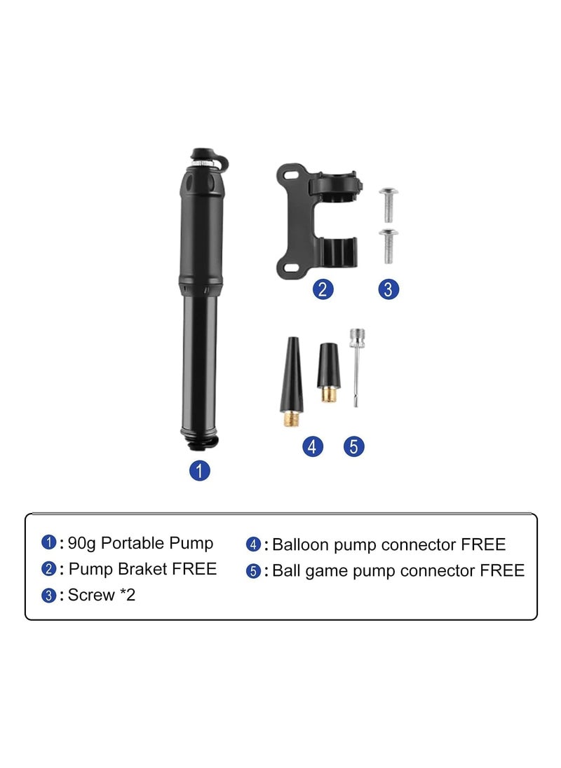 Bike Pump with Presta u0026 Schrader Valves, 100 PSI / 80 PSI Bicycle Pump for Electric Bike Tire Mini Pump, Handheld Portable Bike Pump, Universal Small High Pressure Ball Needle Accessories