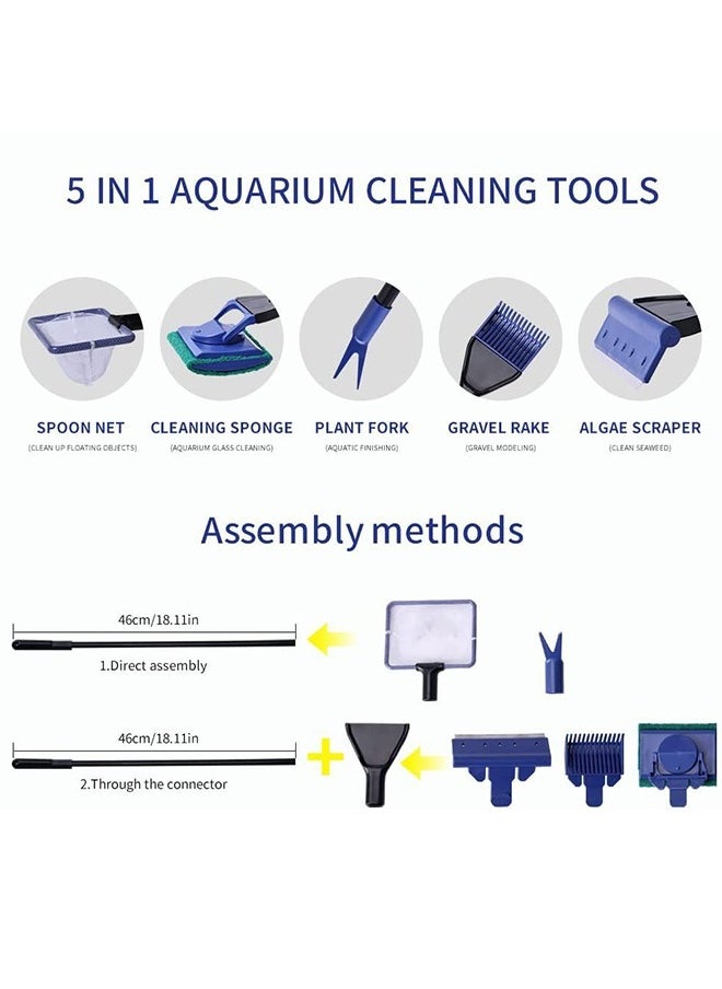 Aquarium Fish Tank Cleaning Kit Tools Algae Scrapers Set 5 in 1 u0026 Fish Tank Gravel Cleaner - Siphon Vacuum for Water Changing and Sand Cleaner (Cleaner Set)