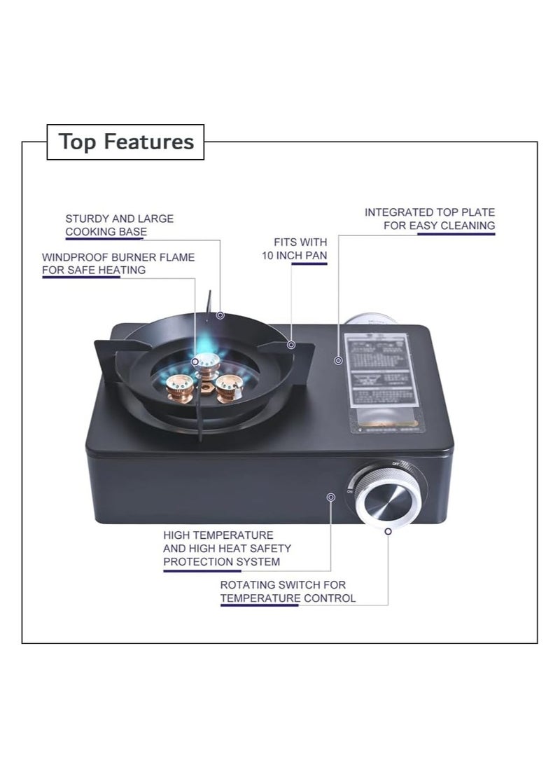 Portable Windproof Camping Gas Stove| Extra High Output Single Burner Butane Stove with Electronic Ignition u0026 Sturdy Carrying Case for Outdoor Cooking, BBQ, Hiking, Fishing u0026 Picnic (Black)