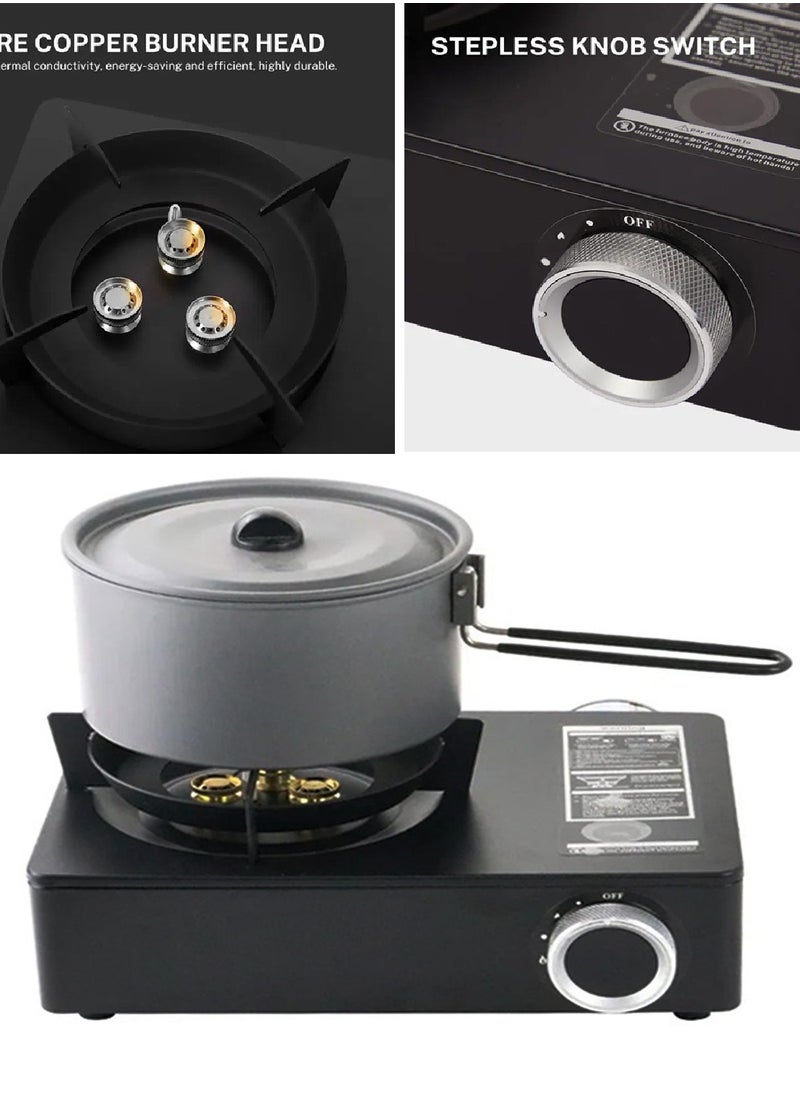 Portable Windproof Camping Gas Stove| Extra High Output Single Burner Butane Stove with Electronic Ignition u0026 Sturdy Carrying Case for Outdoor Cooking, BBQ, Hiking, Fishing u0026 Picnic (Black)