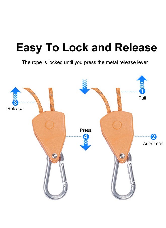 2 Pcs 4 Meters Ratchet Tie Down Rope Canopy Tent Tie Downs Strap Retractable Hanger with Hooks Clips 4mm in Diameter (Orange 2Pcs)