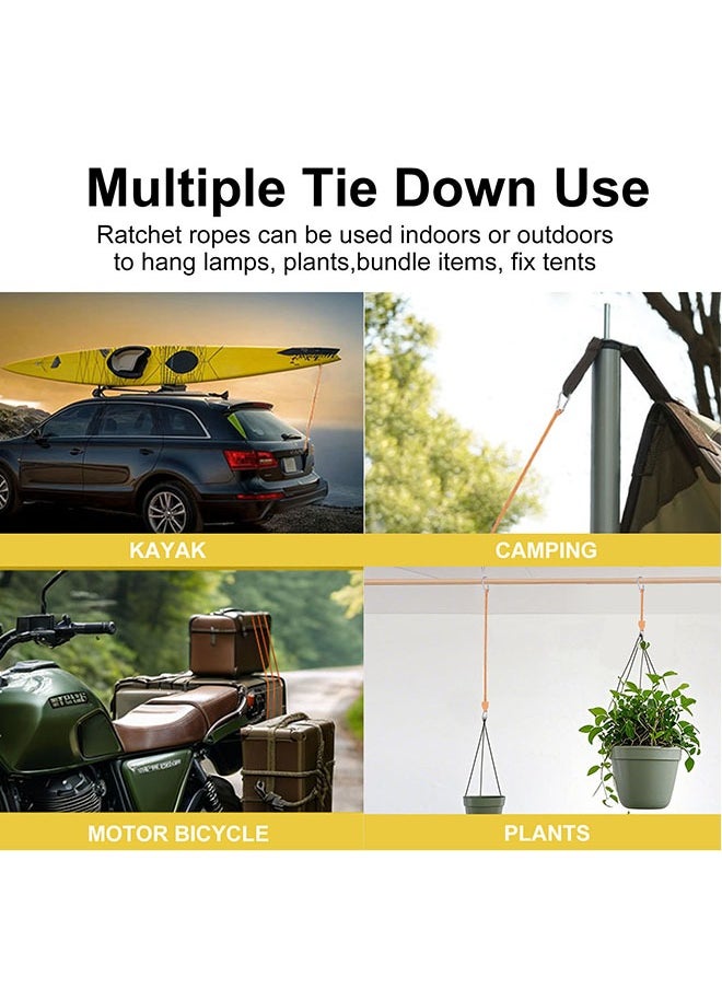 2 Pcs 4 Meters Ratchet Tie Down Rope Canopy Tent Tie Downs Strap Retractable Hanger with Hooks Clips 4mm in Diameter (Army Green 2Pcs)