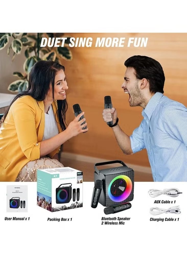 SD-508 Home & Outdoor Portable Bluetooth Speaker with Dual Wireless Microphones – Powerful Sound, Long Battery Life, Ideal for Parties, Karaoke, and Outdoor Events, Wireless Streaming, Compatible with All Bluetooth Devices