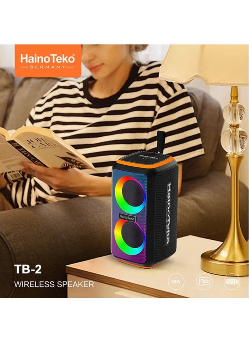 TB-2 Portable Wireless Bluetooth Speaker with RGB Lighting, 30W Output Power, Multi-Functional Button Control, Black – Enhanced Sound & Vibrant Visuals