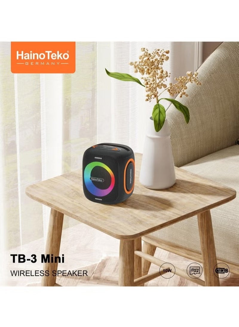 TB-3 Mini Wireless Portable Speaker with RGB Lighting, 10W Output Power, Multi-Functional Button Control, Black – Compact & Powerful Sound