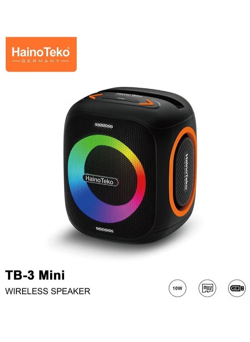 TB-3 Mini Wireless Portable Speaker with RGB Lighting, 10W Output Power, Multi-Functional Button Control, Black – Compact & Powerful Sound