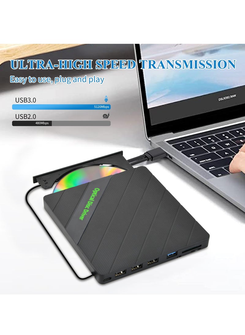 Tragbar DVD Brenner,Externes CD DVD Laufwerk USB,Extern mit SD/TF-Kartenleser Portable Brenner,USB Externe Optische Laufwerke,Slim Portable Externes Laufwerk,für Laptop Windows Mac PC MacBook