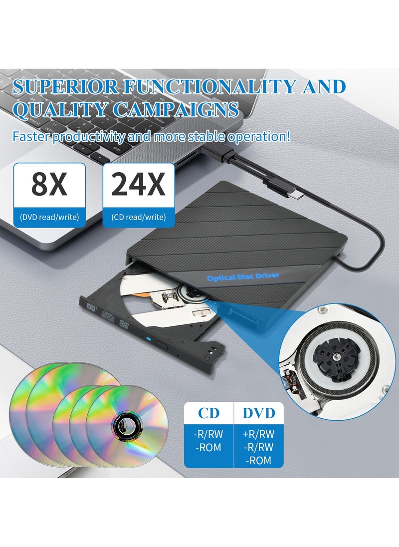 Tragbar DVD Brenner,Externes CD DVD Laufwerk USB,Extern mit SD/TF-Kartenleser Portable Brenner,USB Externe Optische Laufwerke,Slim Portable Externes Laufwerk,für Laptop Windows Mac PC MacBook