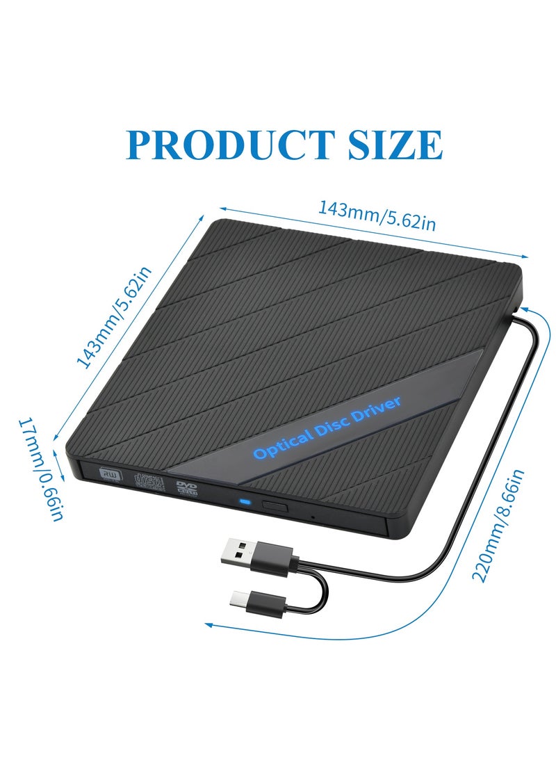 Tragbar DVD Brenner,Externes CD DVD Laufwerk USB,Extern mit SD/TF-Kartenleser Portable Brenner,USB Externe Optische Laufwerke,Slim Portable Externes Laufwerk,für Laptop Windows Mac PC MacBook