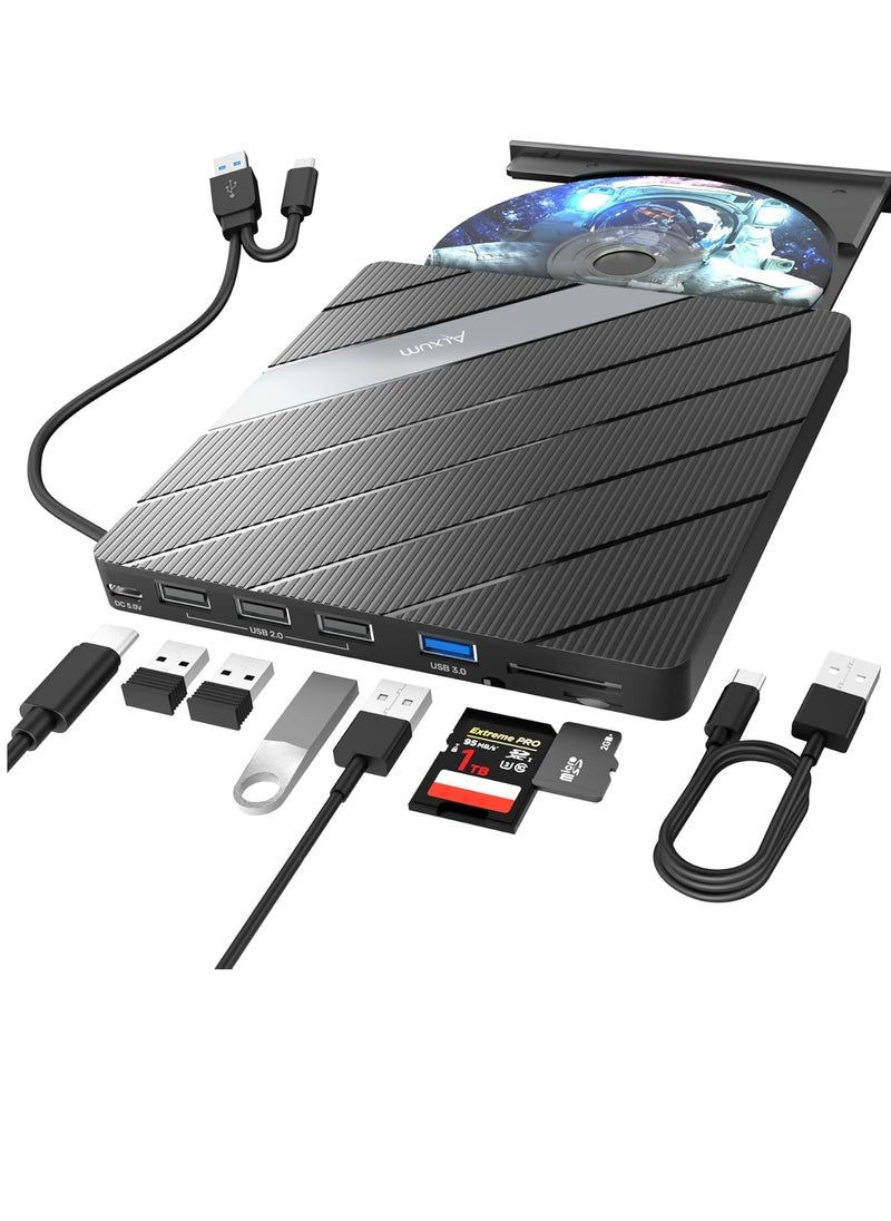 Tragbar DVD Brenner,Externes CD DVD Laufwerk USB,Extern mit SD/TF-Kartenleser Portable Brenner,USB Externe Optische Laufwerke,Slim Portable Externes Laufwerk,für Laptop Windows Mac PC MacBook