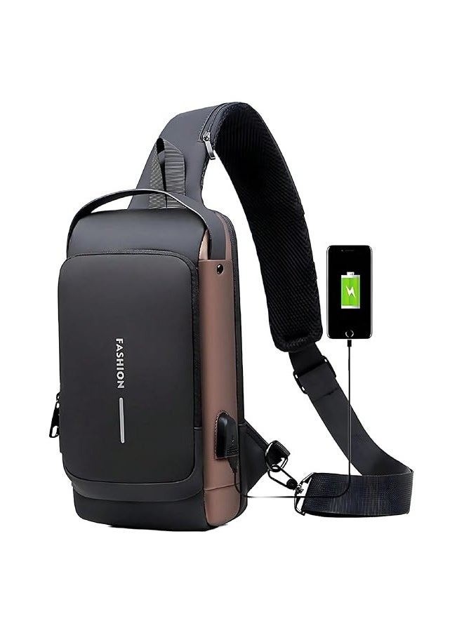 Men's Sling Shoulder Backpack USB Charging Sport Sling Anti-Theft Shoulder Bag, Waterproof Crossbody Bags Chest Daypack for Hiking Cycling Travelling Outdoor