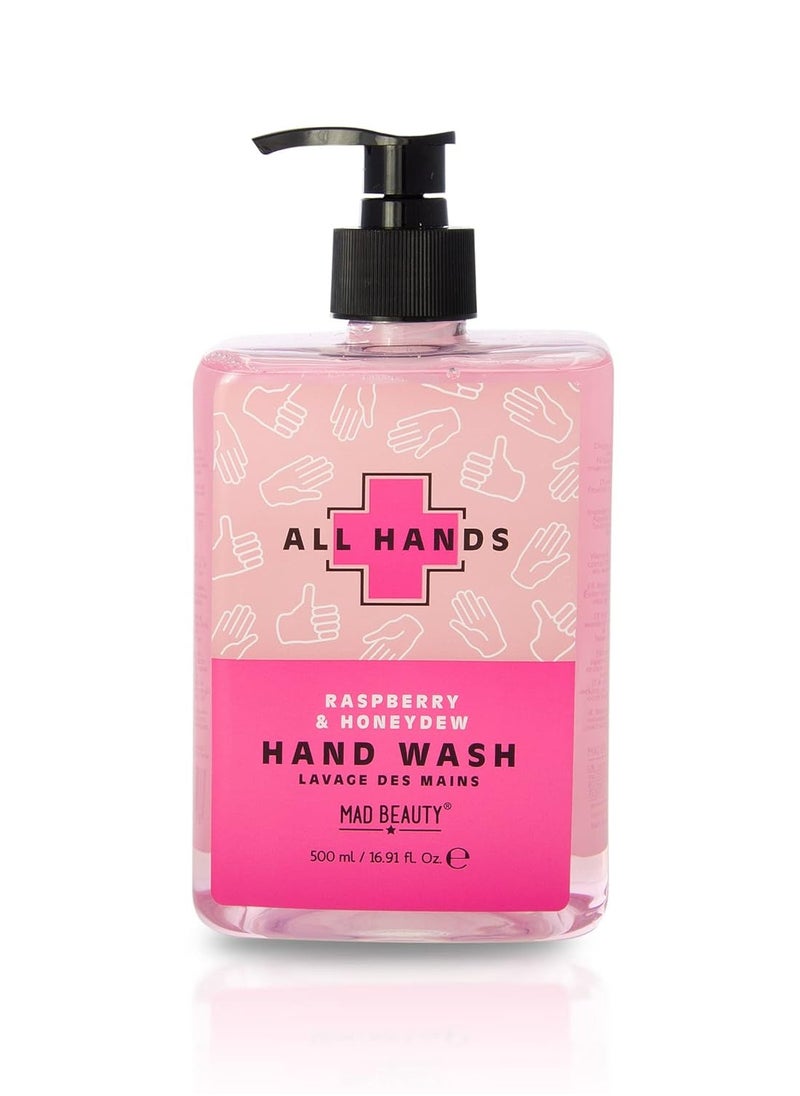 MAD Beauty All Hands Hand Wash (500 ml), Raspberry & Honeydew Hydrating Gel Hand Soap, Uplifting Burst Every Time You Wash, Suitable for All Skin