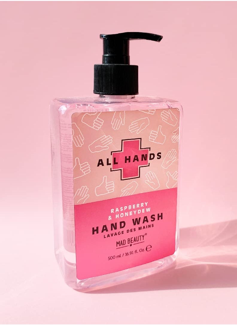 MAD Beauty All Hands Hand Wash (500 ml), Raspberry & Honeydew Hydrating Gel Hand Soap, Uplifting Burst Every Time You Wash, Suitable for All Skin