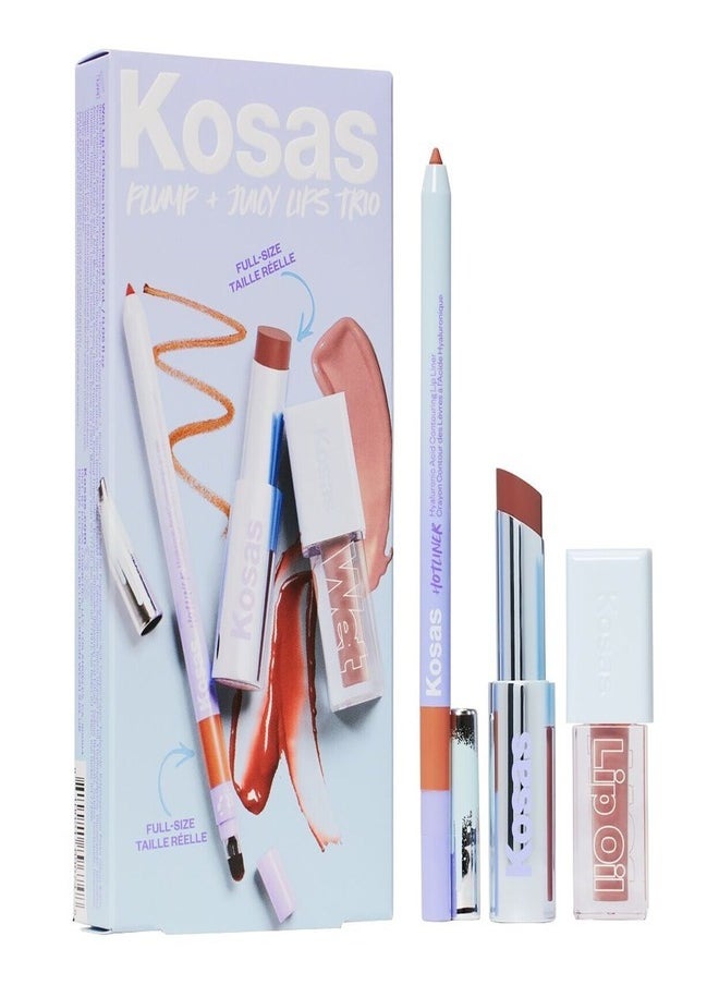 Kosas Plump & Juicy Lips Trio – Ultra-Hydrating, High-Shine Lip Set