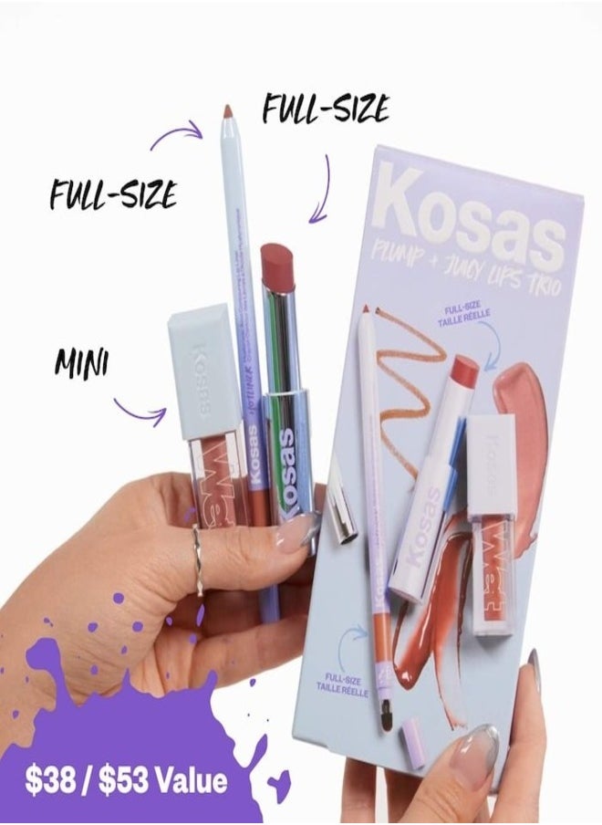 Kosas Plump & Juicy Lips Trio – Ultra-Hydrating, High-Shine Lip Set