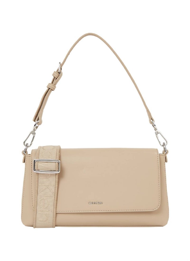 Women's Convertible Shoulder Bag - Faux Leather, Beige