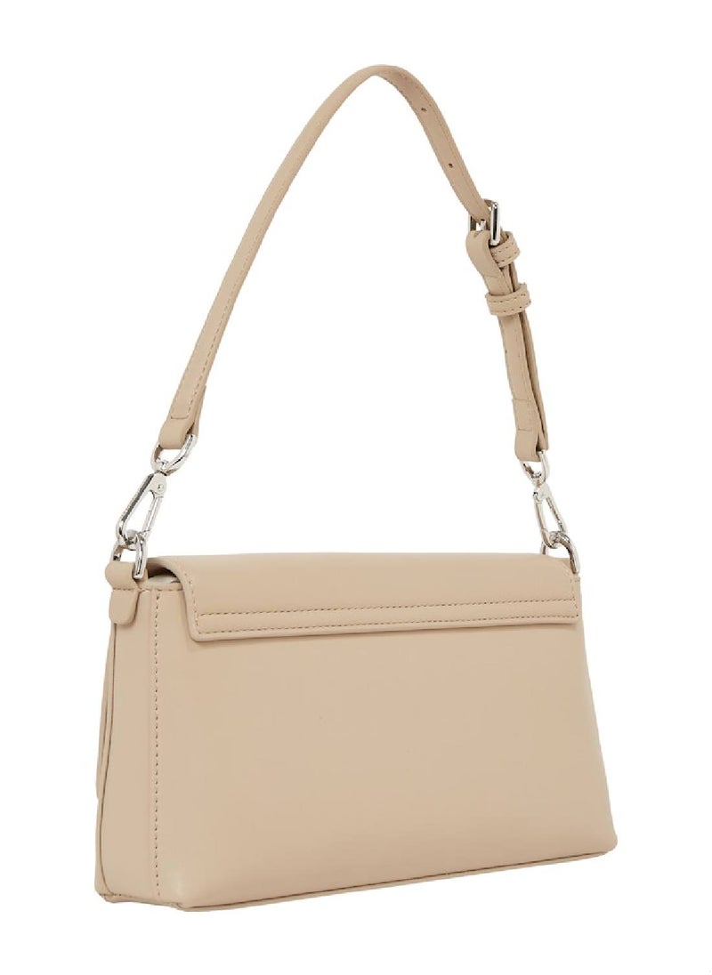 Women's Convertible Shoulder Bag - Faux Leather, Beige