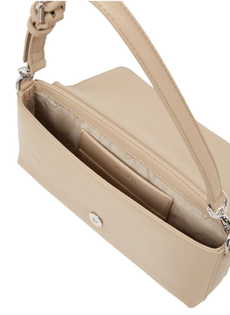 Women's Convertible Shoulder Bag - Faux Leather, Beige