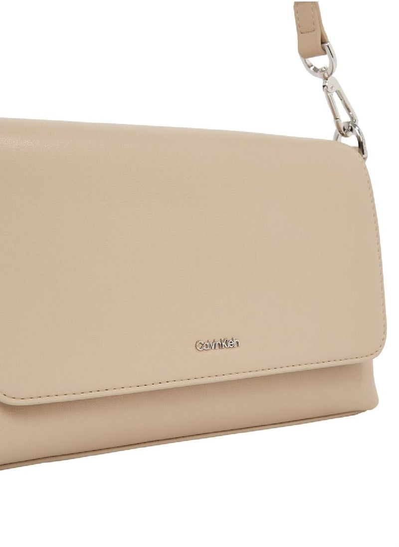 Women's Convertible Shoulder Bag - Faux Leather, Beige