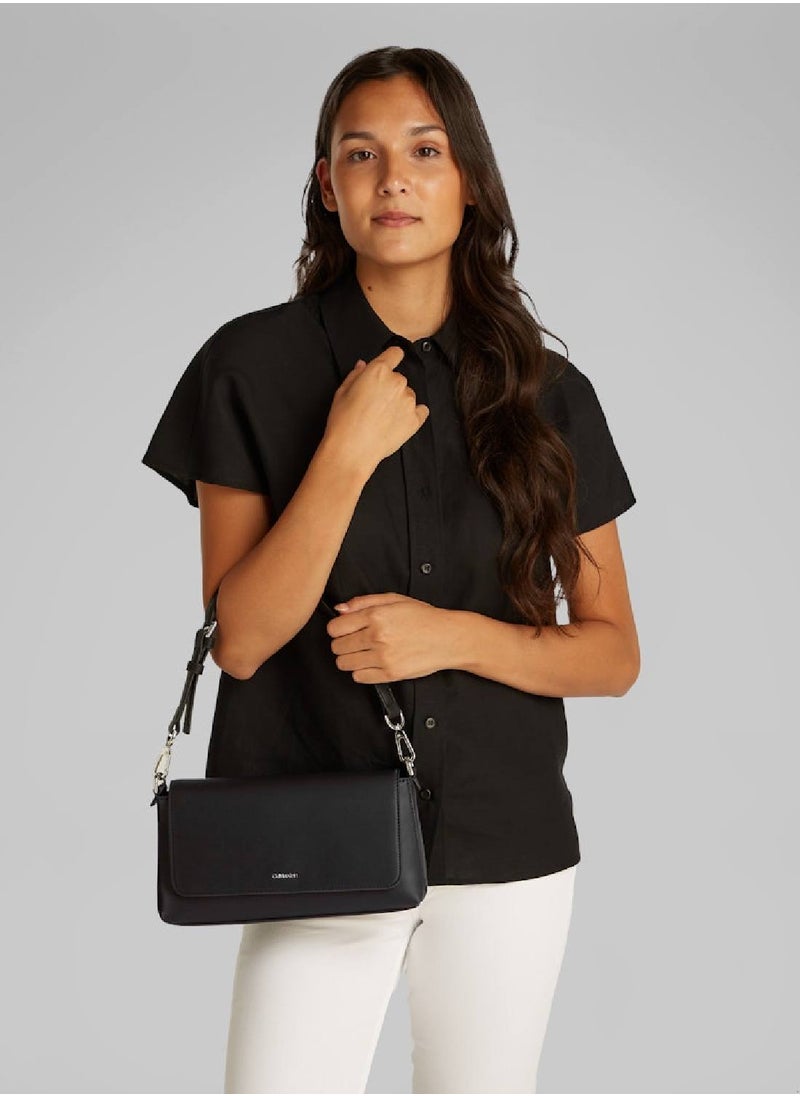 Women's Convertible Shoulder Bag - Faux Leather, Black