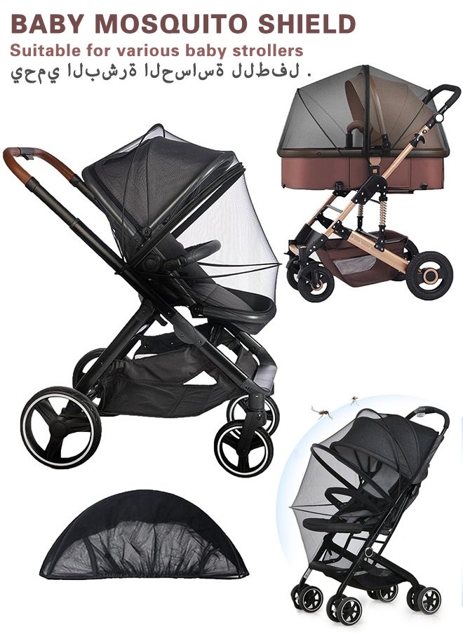 Baby Stroller Mosquito Net, Durable Baby Stroller Mosquito Net, Double Zipper Foldable Mesh Mosquito Net, Suitable for Baby Carriages, Baby Car Seats, Baby Cradles, Baby Carriers (Standard, Black)