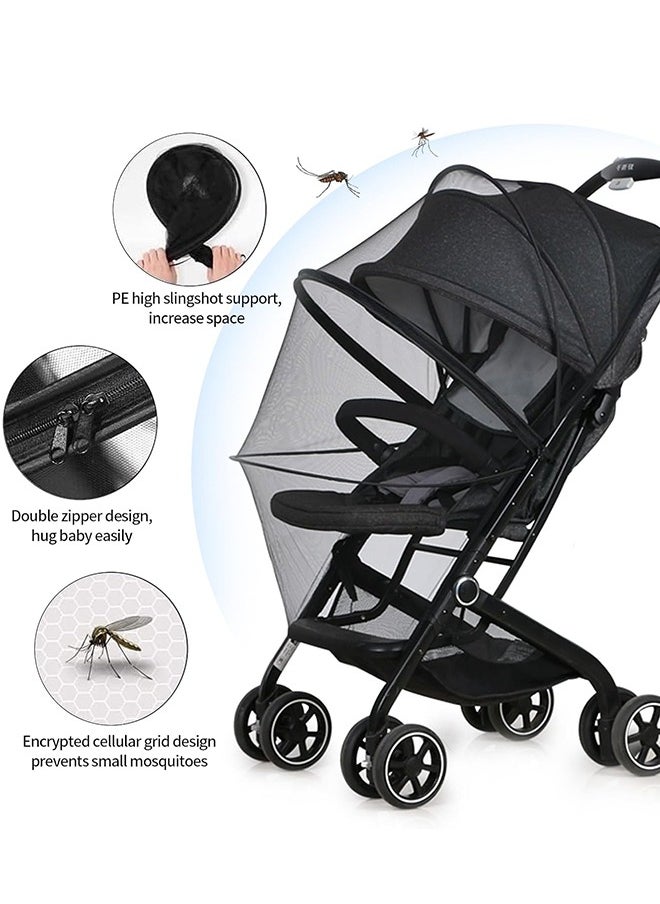 Baby Stroller Mosquito Net, Durable Baby Stroller Mosquito Net, Double Zipper Foldable Mesh Mosquito Net, Suitable for Baby Carriages, Baby Car Seats, Baby Cradles, Baby Carriers (Standard, Black)