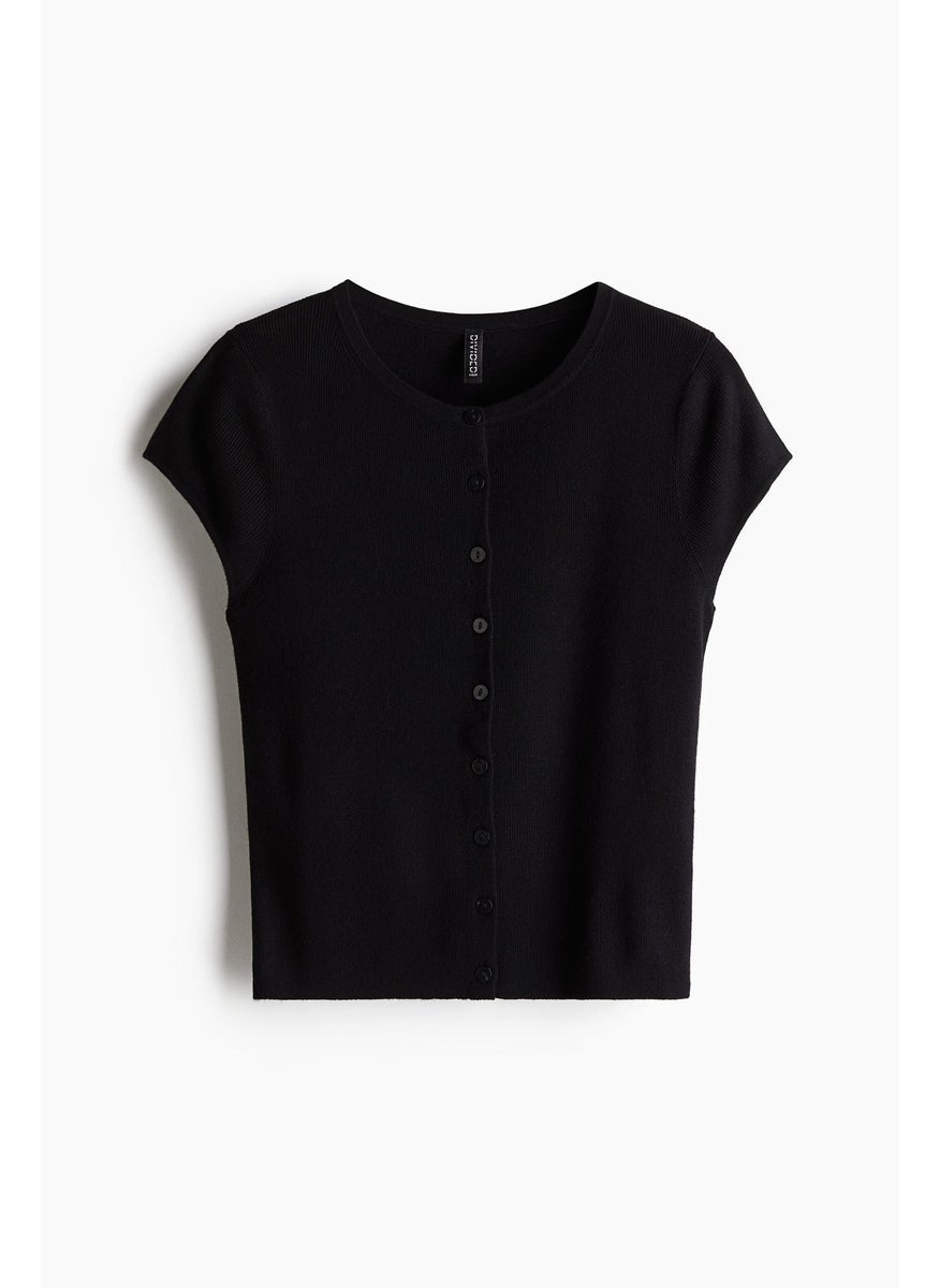 Short-Sleeved Fine-Knit Cardigan