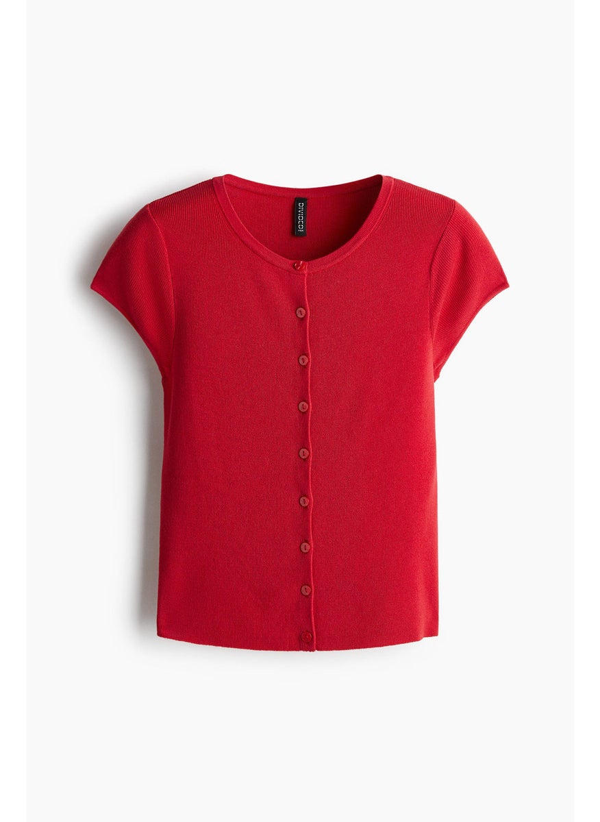 Short-Sleeved Fine-Knit Cardigan