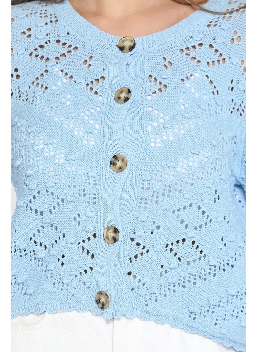 Openwork Embossed Patterned Front Buttoned Women's Knitwear Cardigan
