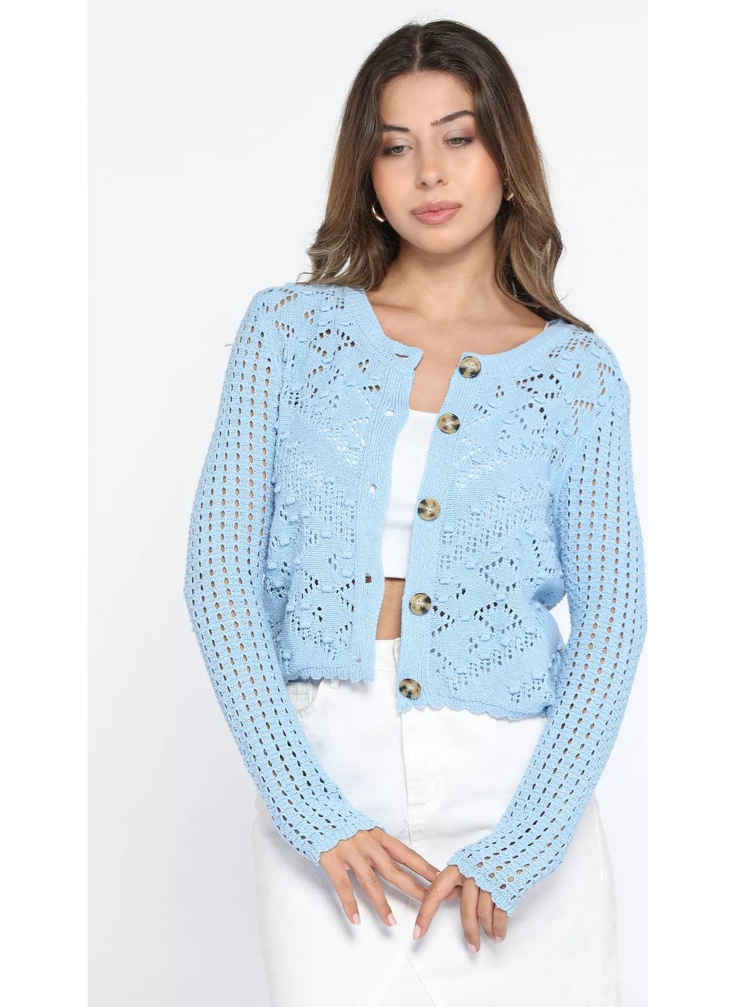 Openwork Embossed Patterned Front Buttoned Women's Knitwear Cardigan