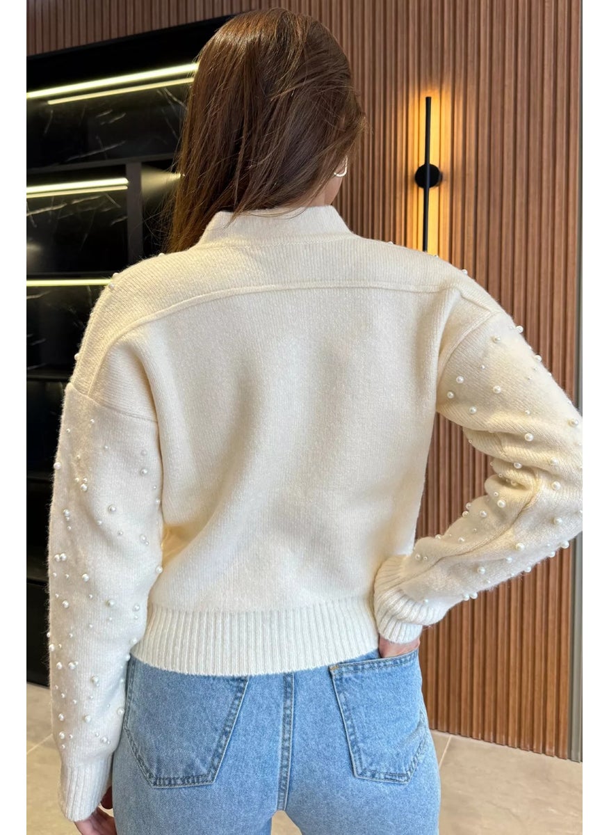 Modern Design Pearl Printed Zippered Women's Jacket Cardigan (S-M-L Size Compatible)