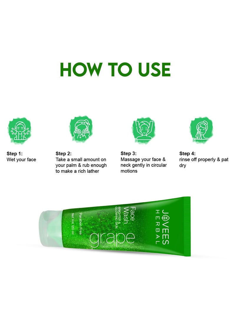 Jovees Herbal Grape Face Wash With Grape Seed & Orange Peel Extracts | For Brighter & Glowing Skin | Reduces Uneven Skin Tone & Fine Lines | For All Skin Types |120 ML