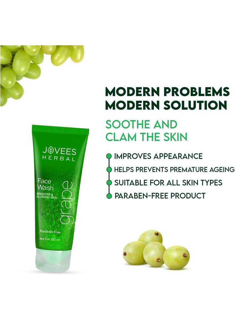Jovees Herbal Grape Face Wash With Grape Seed & Orange Peel Extracts | For Brighter & Glowing Skin | Reduces Uneven Skin Tone & Fine Lines | For All Skin Types |120 ML