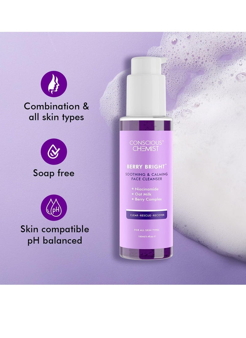 Conscious Chemist Niacinamide Face Wash | 100ml | Pore Refining Brightening Cleanser for Women & Men with BlueBerry & AcaiBerry Extracts, Bright Clear Skin, Cruelty Free, All Skin Type - Berry Bright