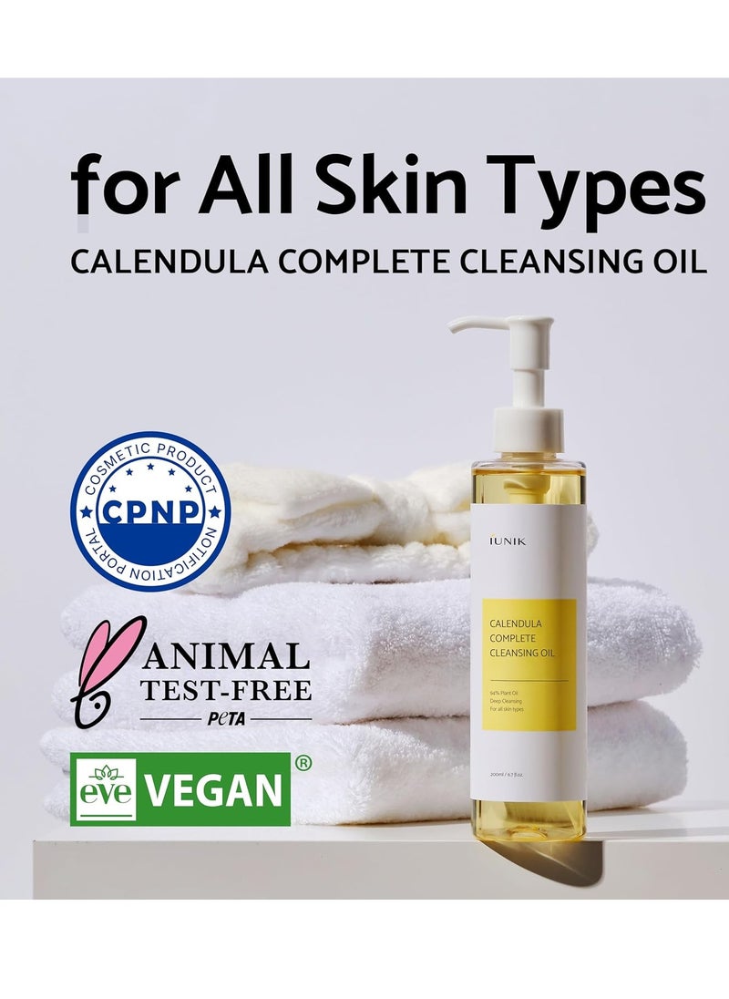 iUNIK Centella Calming Gel Cream & Calendula Jojoba Oil Cleansing Oil Vegan Gentle Cleaser & Moisturizer Non-Sticky Non-Greasy Oily Sensitive All Skin Types Plant-based Korean Skincare