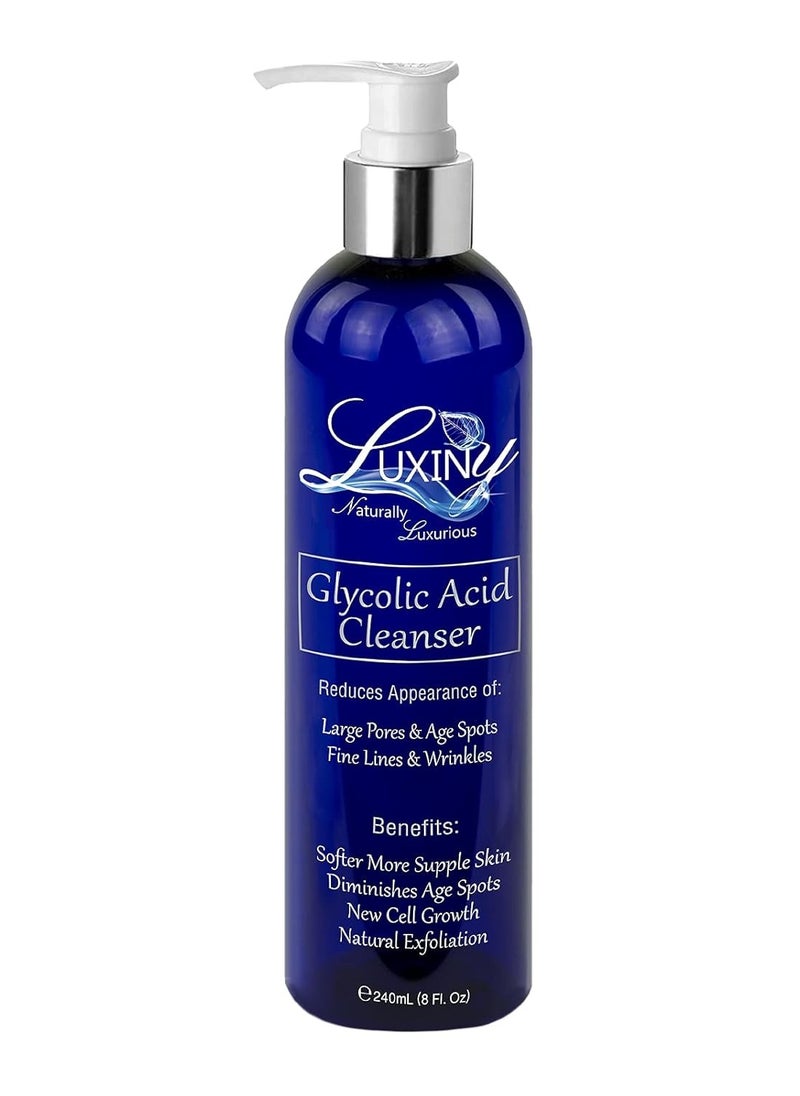 Glycolic Acid Face Wash Exfoliating Cleanser & Pore Minimizer for Women/Men, 8 oz Vegan Natural 10% AHA Facial & Acne Body Wash