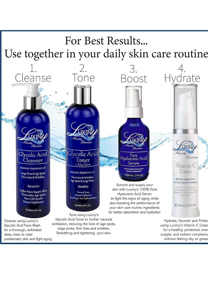 Glycolic Acid Face Wash Exfoliating Cleanser & Pore Minimizer for Women/Men, 8 oz Vegan Natural 10% AHA Facial & Acne Body Wash