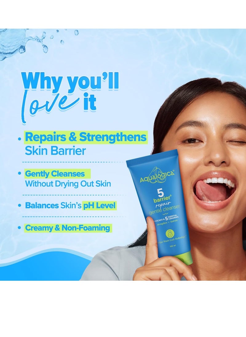 5 Barrier+ Gentle Face Cleanser with Avocado & 5 Essential Ceramides-100ml | Dry to Normal, Sensitive Skin | Non-Oil Stripping | Gently Cleanses & Hydrates | Men & Women