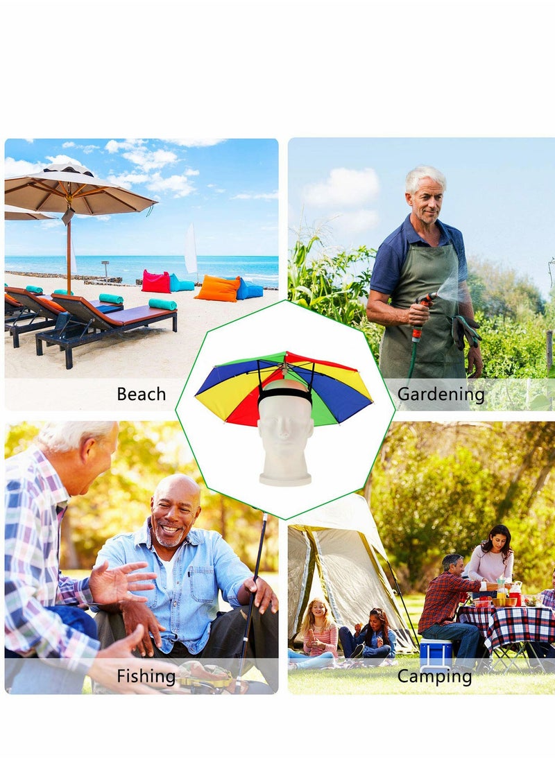 Colorful Umbrella Hats - 4 Pcs 20 Inch Hands-Free Rainbow Party Hats, Adjustable for All Ages, Fun Beach Accessories