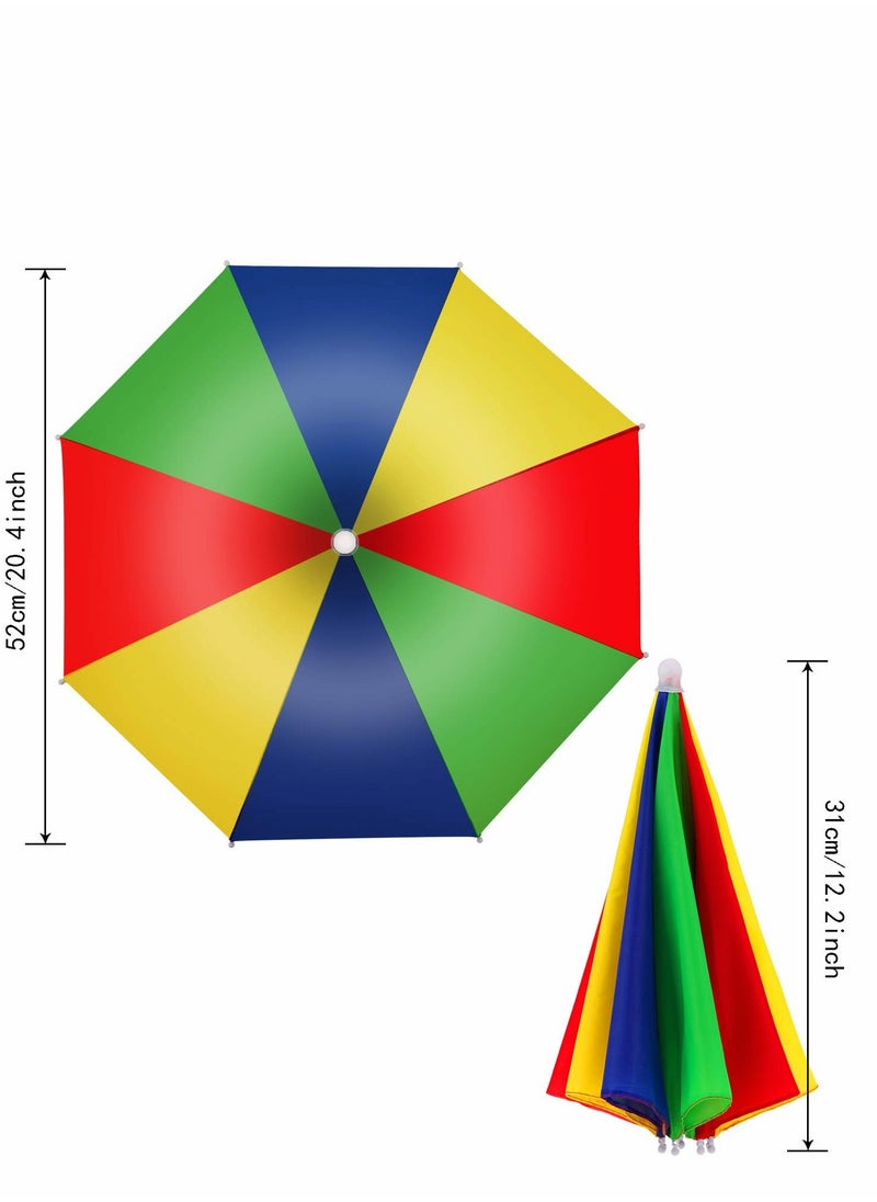 Colorful Umbrella Hats - 4 Pcs 20 Inch Hands-Free Rainbow Party Hats, Adjustable for All Ages, Fun Beach Accessories