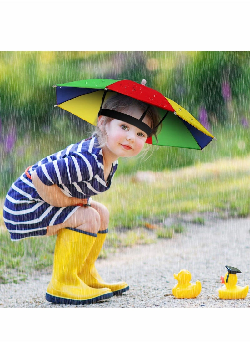 Colorful Umbrella Hats - 4 Pcs 20 Inch Hands-Free Rainbow Party Hats, Adjustable for All Ages, Fun Beach Accessories