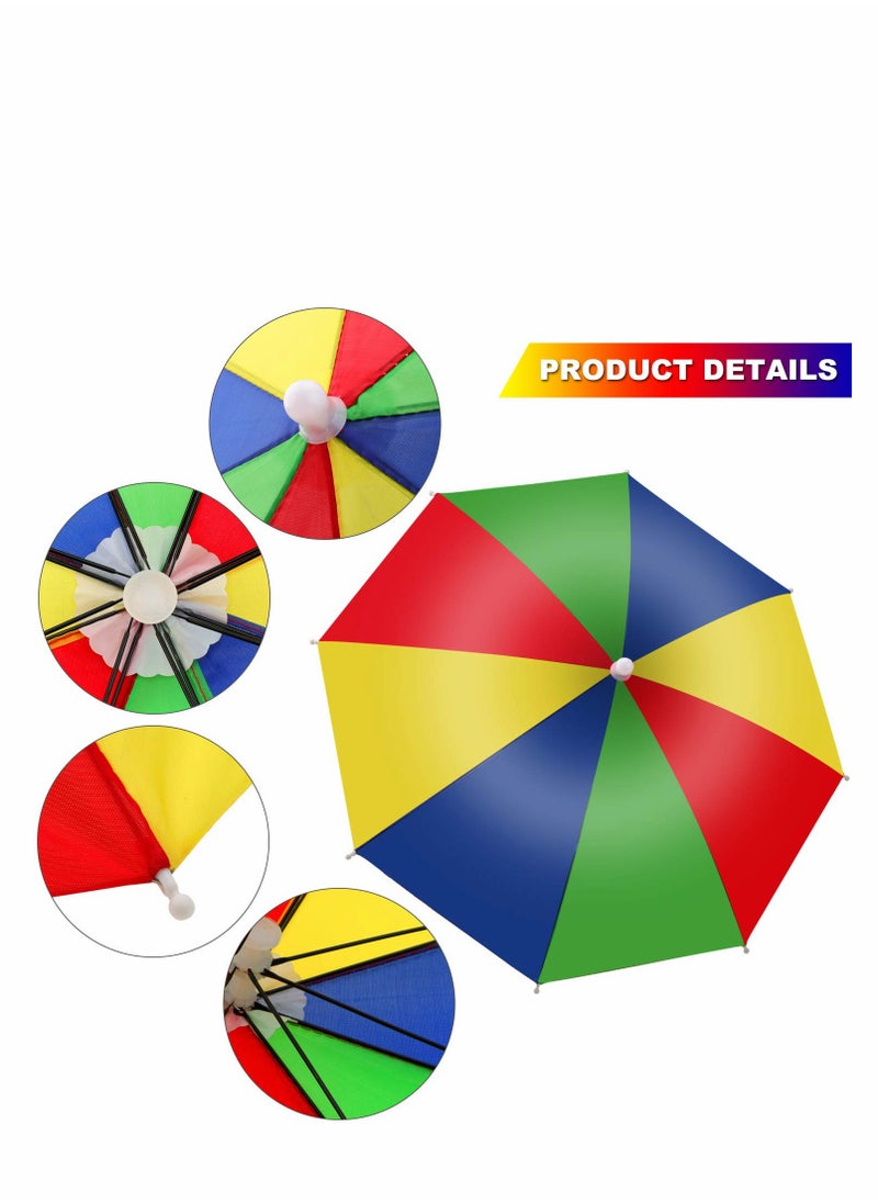 Colorful Umbrella Hats - 4 Pcs 20 Inch Hands-Free Rainbow Party Hats, Adjustable for All Ages, Fun Beach Accessories
