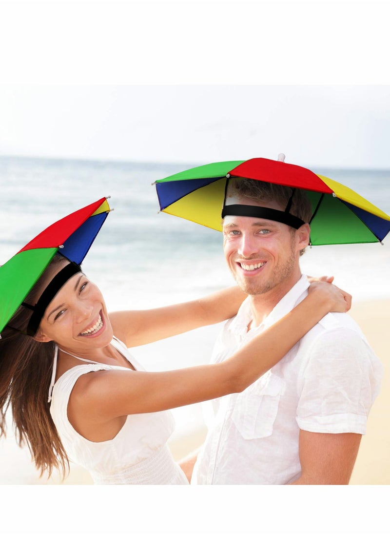 Colorful Umbrella Hats - 4 Pcs 20 Inch Hands-Free Rainbow Party Hats, Adjustable for All Ages, Fun Beach Accessories