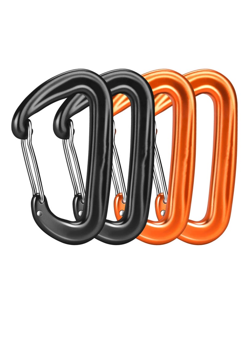 Heavy Duty Carabiner Clips 4 Pack 12KN for Camping Hiking and Dog Leash Black and Orange Small and Durable