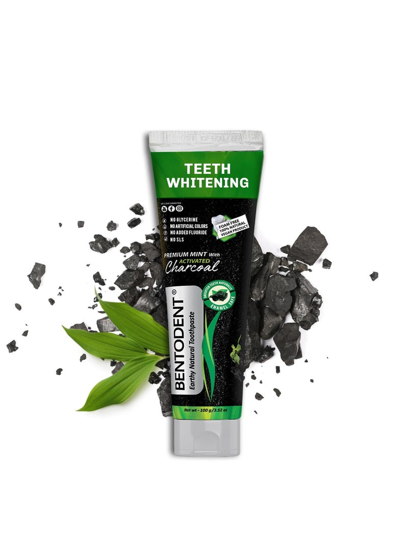 Bentodent toothpaste - Teeth Whitening Products | Activated Charcoal Mint Teeth Whitening Toothpaste | Enamel Safe, Natural | Foam free, Fluoride Free - (Pack of 2 Teeth Whitening Products)